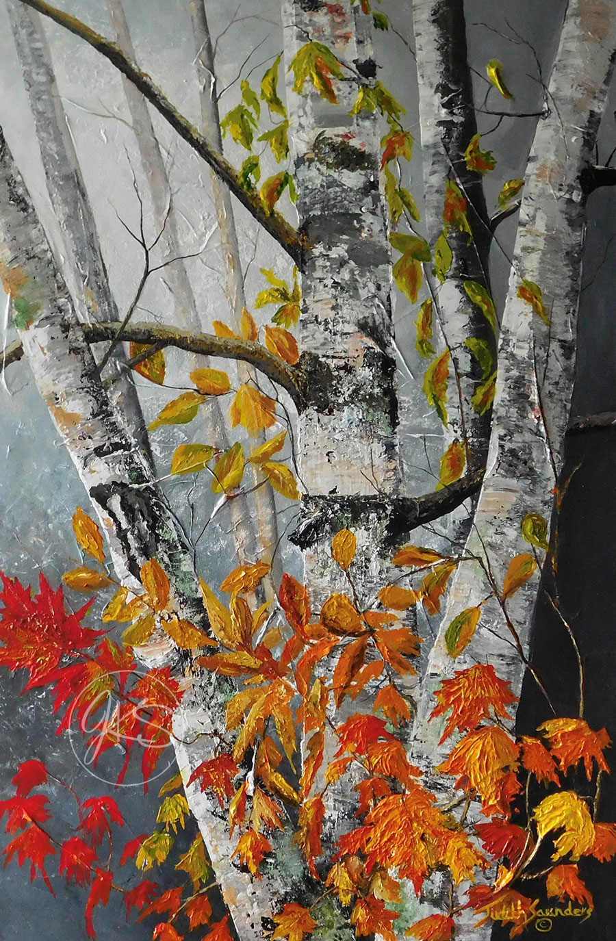 White Birch With Autumn Leaves